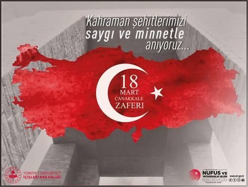 Çanakkale Zaferi’nin 109. yıl dönümünde Gazi Mustafa Kemal Atatürk ve tüm şehitlerimizi rahmet, minnet ve saygıyla anıyoruz…
