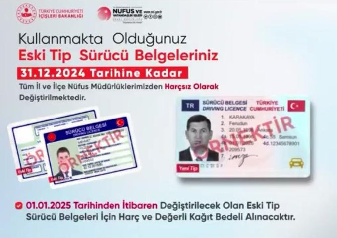 ESKİ TİP SÜRÜCÜ BELGENİZİ YENİLEMEK İÇİN SON TARİH: 31.12.2024